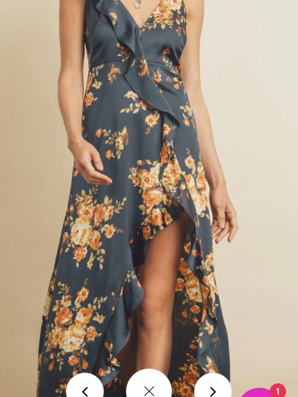 Vici Navy Blue Floral Asymmetrical Ruffle Dress